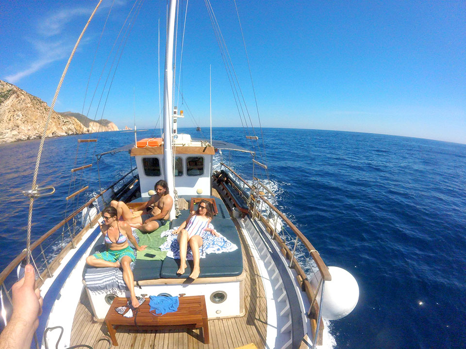Sunbathing on the deck of Aegeas boat